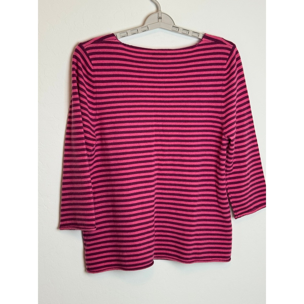 Garnet Hill 100% Cashmere Striped Scoop Neck Sweater Pink Purple Womens Large - Picture 3 of 8